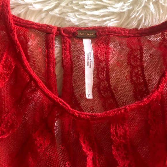 Free People She's a Doll Sheer Red Lace Crop Top. - Picture 6 of 9